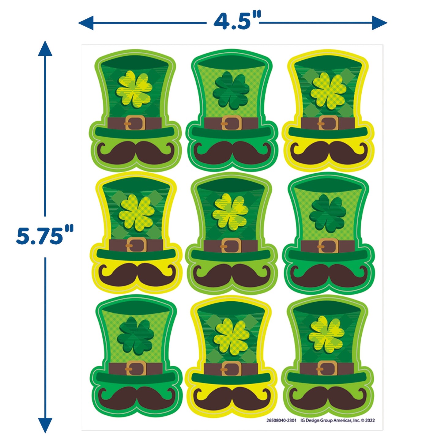 St. Pat&#x27;s Hats Giant Stickers, 36 Per Pack, 12 Packs