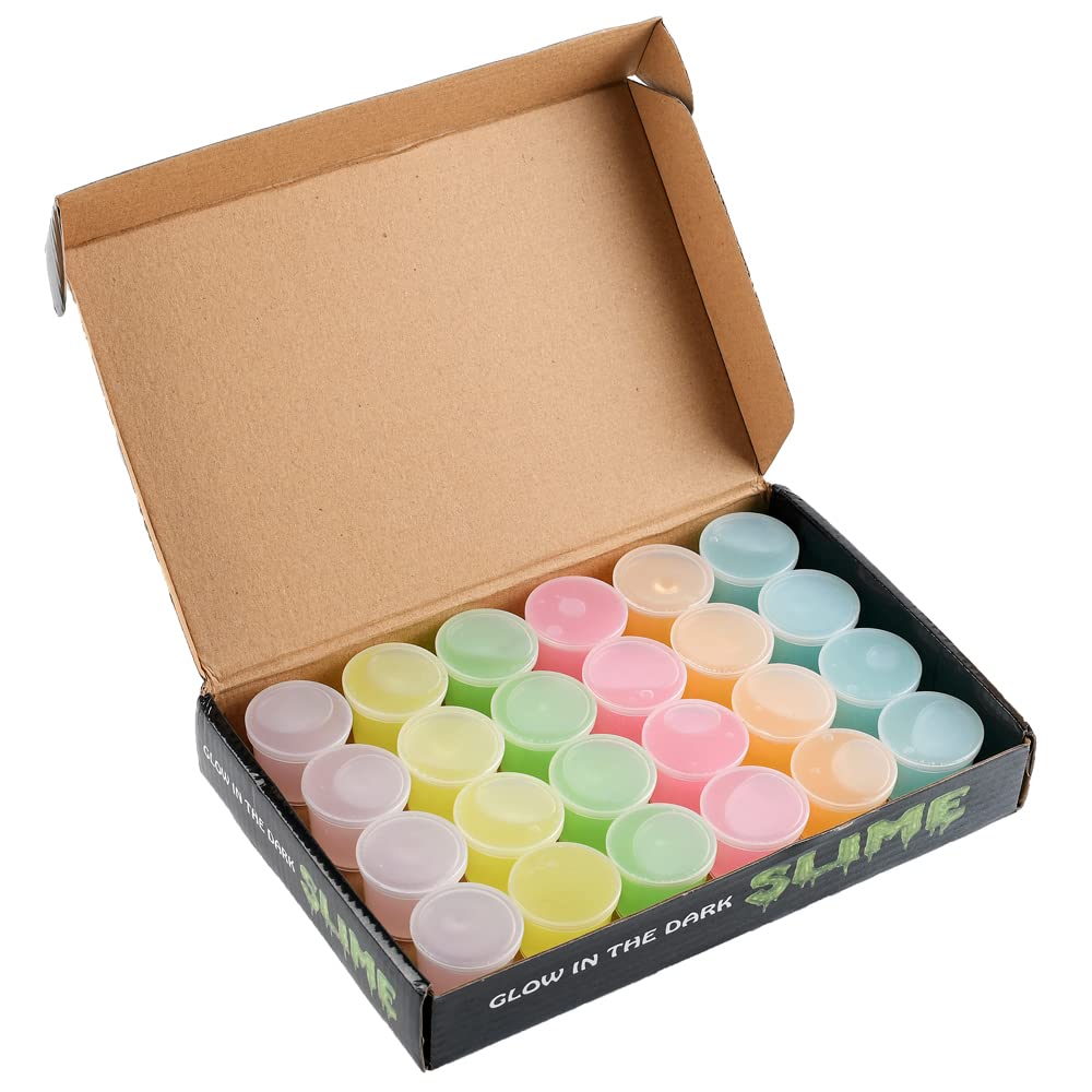 24 Pieces Glow in The Dark Slime, Party Favors Slime, Crystal Galaxy Slime kit with Multi Colors - Blue, Pink, Yellow, Green, Orange and Purple Color, Birthday Gifts for Kids Girl and Boys