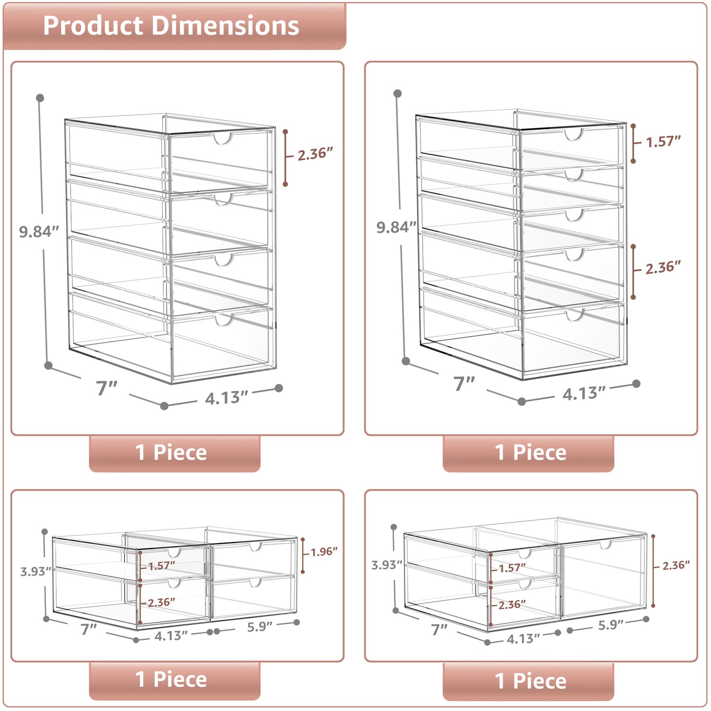 Sorbus 16 Drawers Acrylic Organizer for Makeup, Organization and Storage, Art Supplies, Jewelry, Stationary - 4 Pcs Clear Stackable Storage Drawers