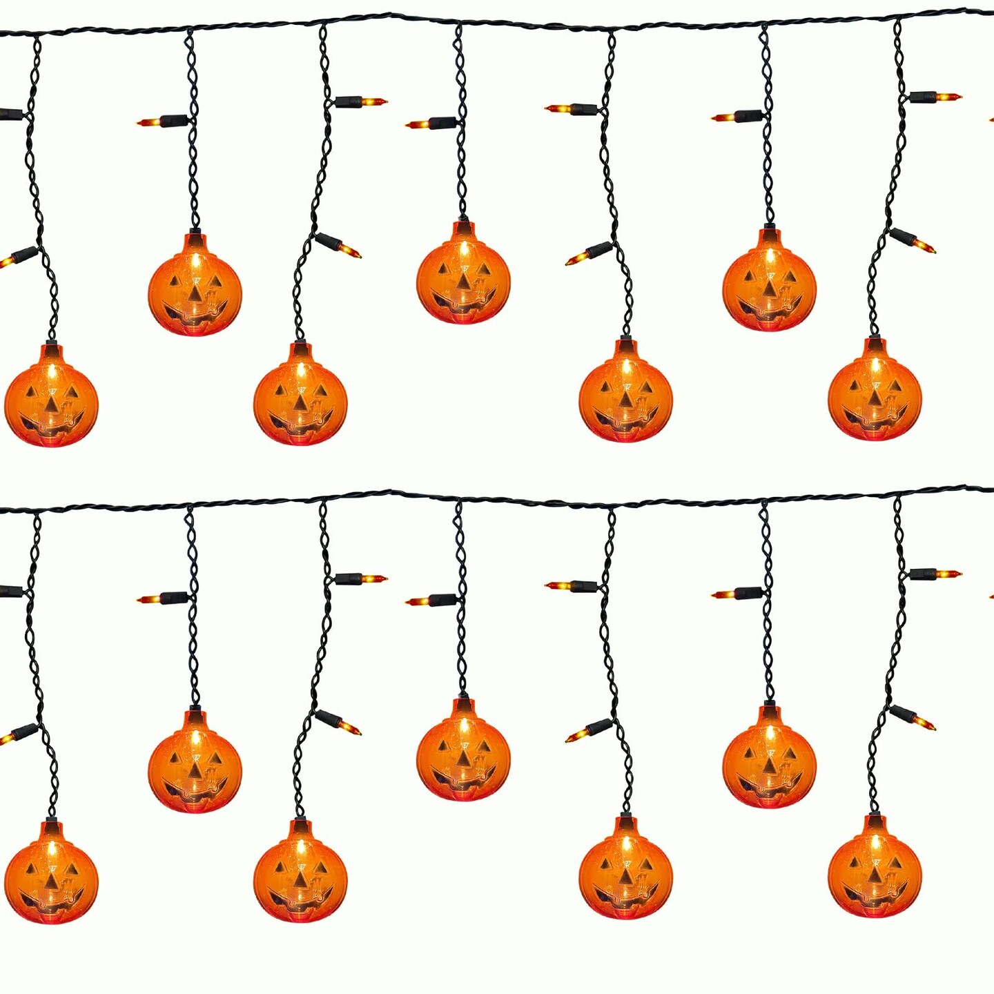Halloween 7FT Pumpkin Curtain Lights with 10 Waterproof Pumpkin String Lights, 25 LED Halloween Themed Lights for Windows, Porches, Stairs, Bars, Outdoor, Indoor Party Decorations