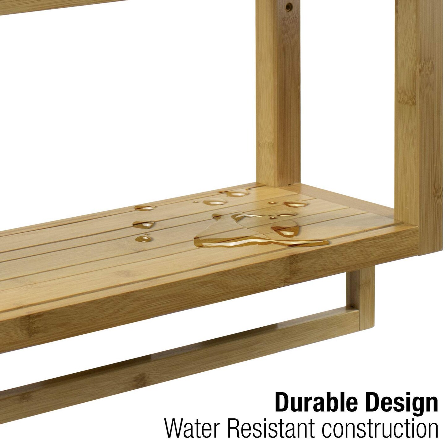 3-Tier Sorbus Bamboo Shelves &#x26; Towel Rack - Wall Mounted Storage and Organization for Bathroom, Kitchen &#x26; more