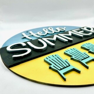 Summer wood sign Hello summer 3D door hanger wooden summer wreath