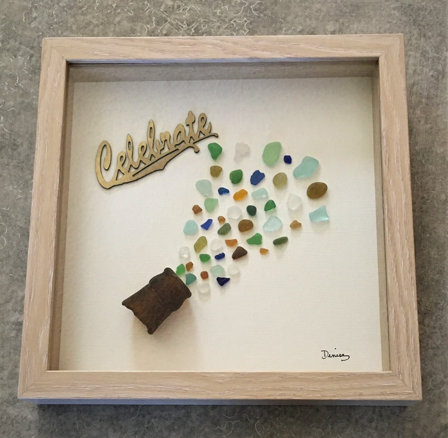 Seaglass Art, CELEBRATE BOTTLE NECK 3, Cork Pop, Party, Birthday,  Anniversary, Retirement, Shadowbox Frame, Seaglass Seagirl | MakerPlace by  Michaels