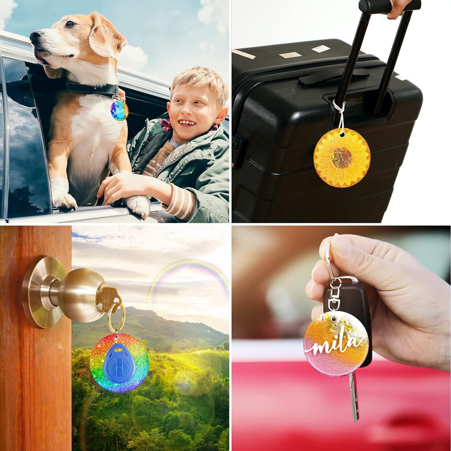 Resin Molds Silicone Keychain, 4 Pcs Round Epoxy Casting Mold for RFID Key Fob/Tracker with 10 Pieces Key Rings