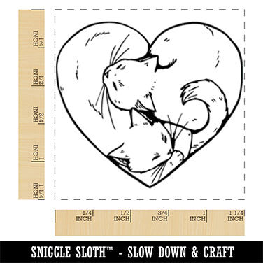Pair of Sleeping Cats Heart Square Rubber Stamp for Stamping Crafting
