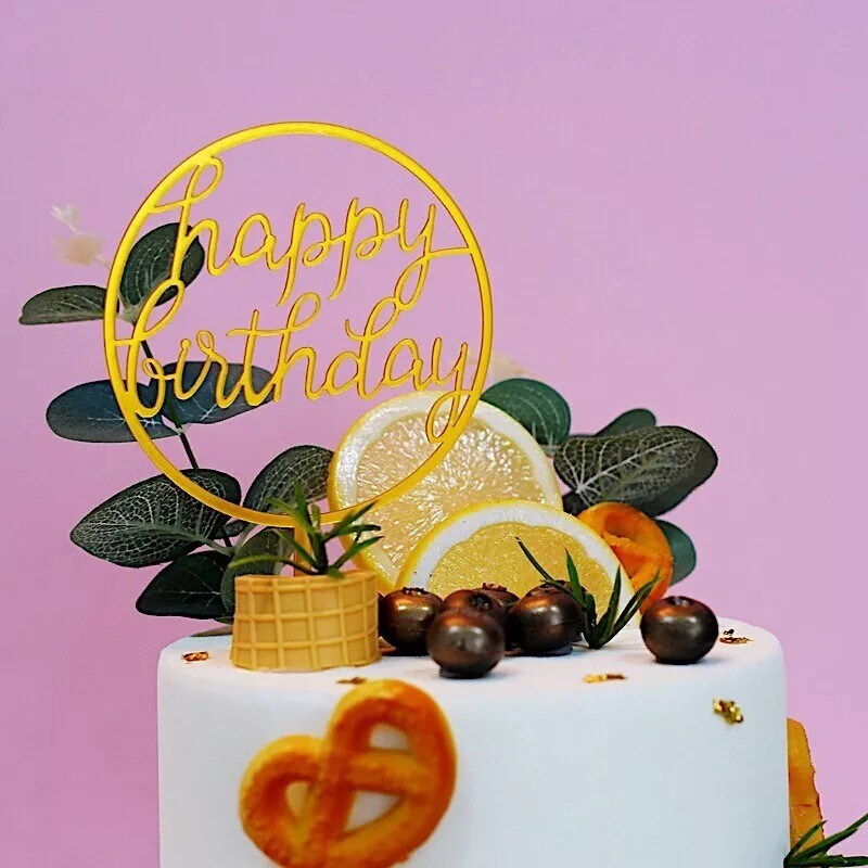 6&#x22; Gold Assorted Acrylic Happy Birthday Cake Toppers