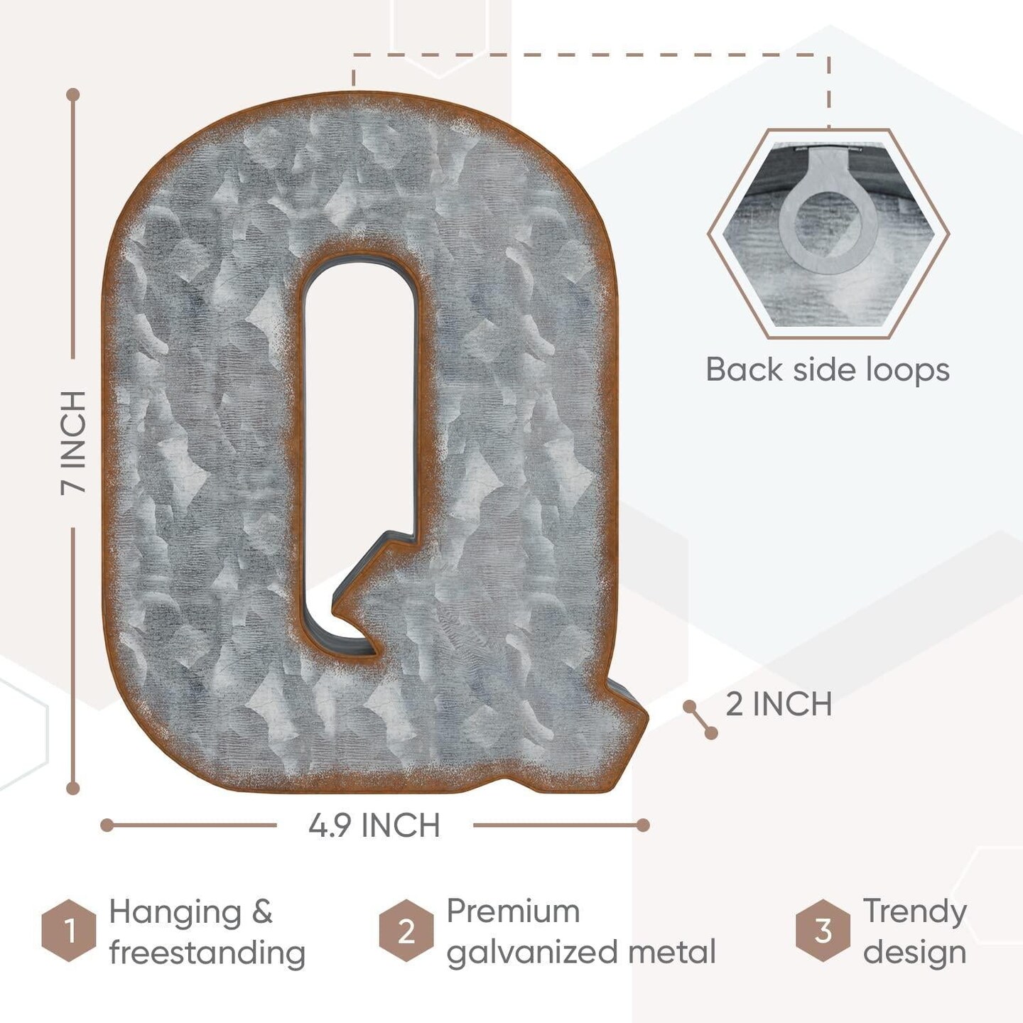 Galvanized Metal Letters for Wall Decor   3D Letter Q for Hanging or Freestanding   Unique Blend of Rustic Vintage Western and Industrial Styles   Fits for Living Room Lobby Kitchen Bedroom Decoration