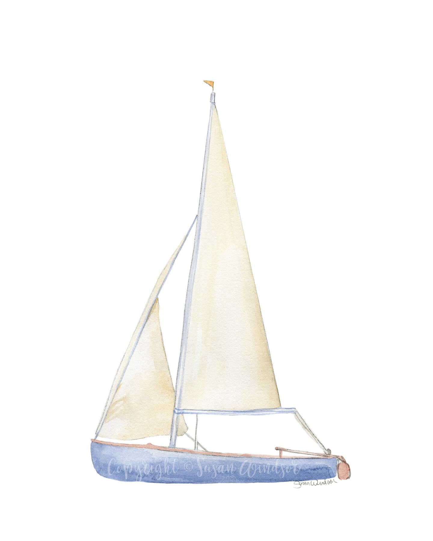 Sailboats Watercolor Art Print Set of 3 Nautical Theme Wall Art Unframed product 2