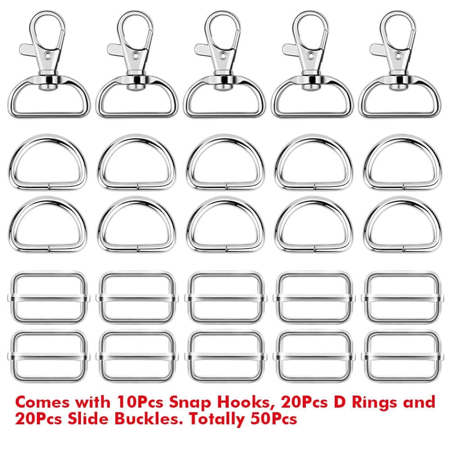 50Pcs Keychain Bulk with Key Chain Swivel Hook D Rings and Slide Buckles for Handbag Purse Hardware Craft (1 Inch)