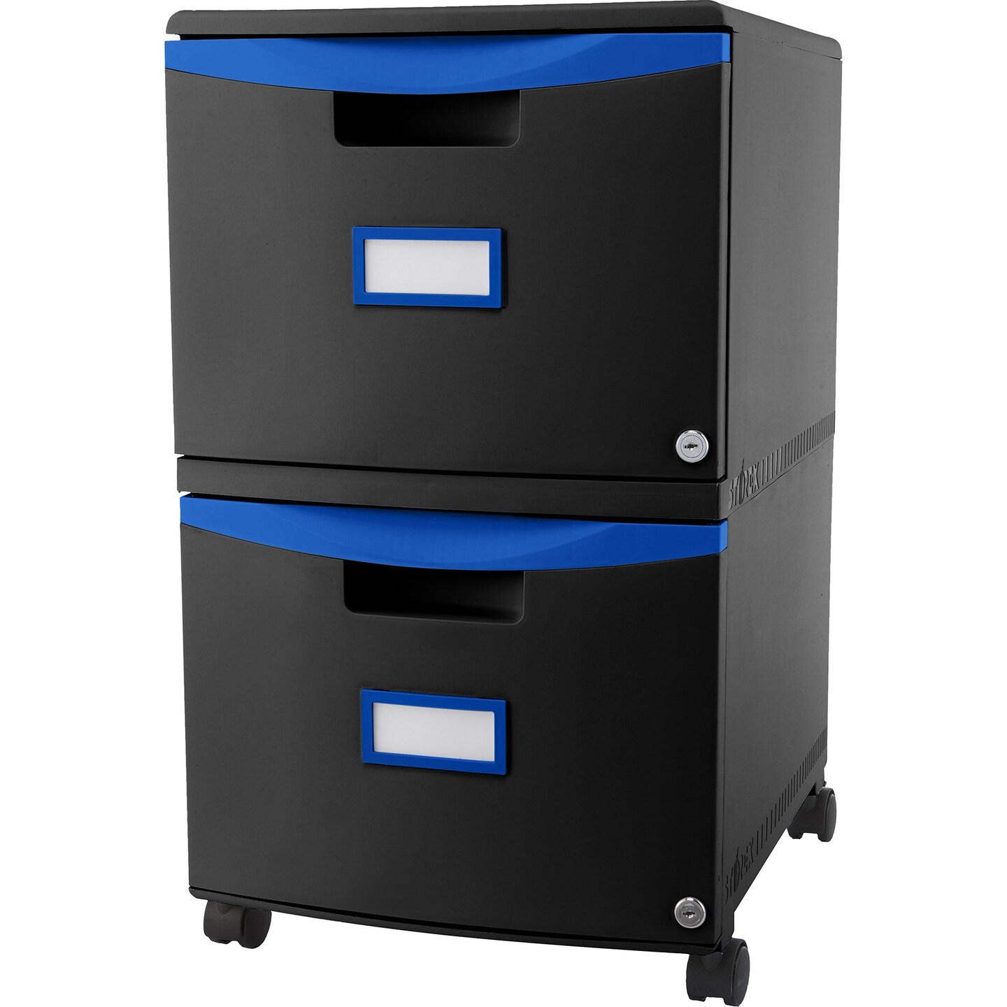 2 Drawer Mobile File Cabinet with Lock, Black &#x26; Blue