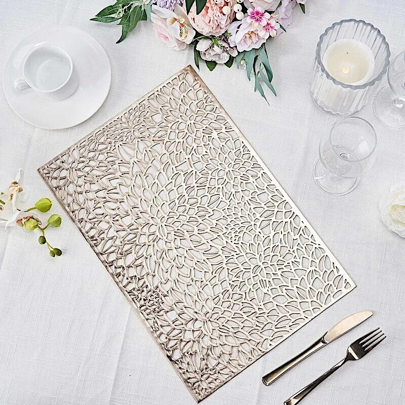 6 GOLD 18&#x22; Floral Design Rectangle Vinyl Placemats