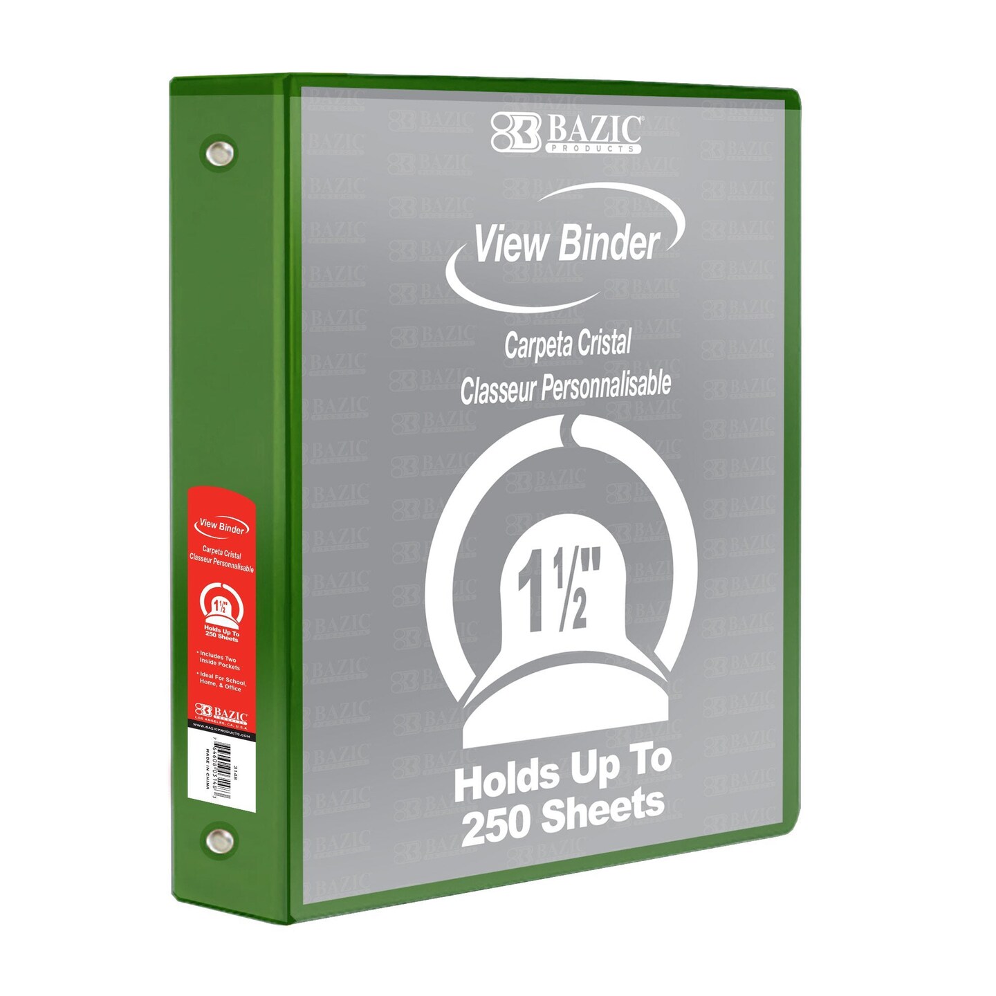3-Ring View Binder with 2 Pockets, 1.5&#x22;, Green, Pack of 6