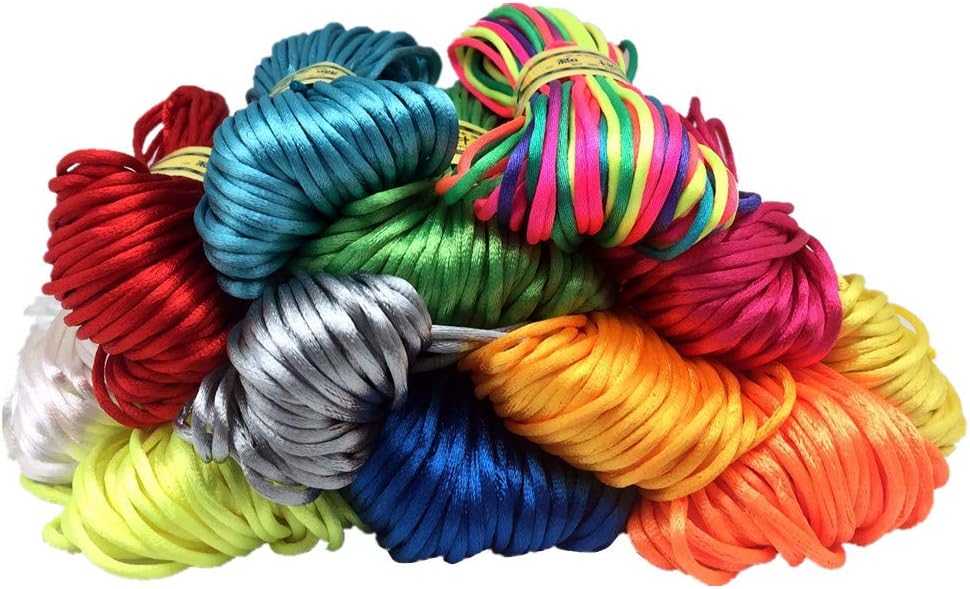 2mm Satin Nylon Trim Cord, Rattail Silk Cord,14 Bundles 154 Yards Assorted Colors Nylon String for Beading Jewelry Making, Kumihimo Rattail, Chinese Knot