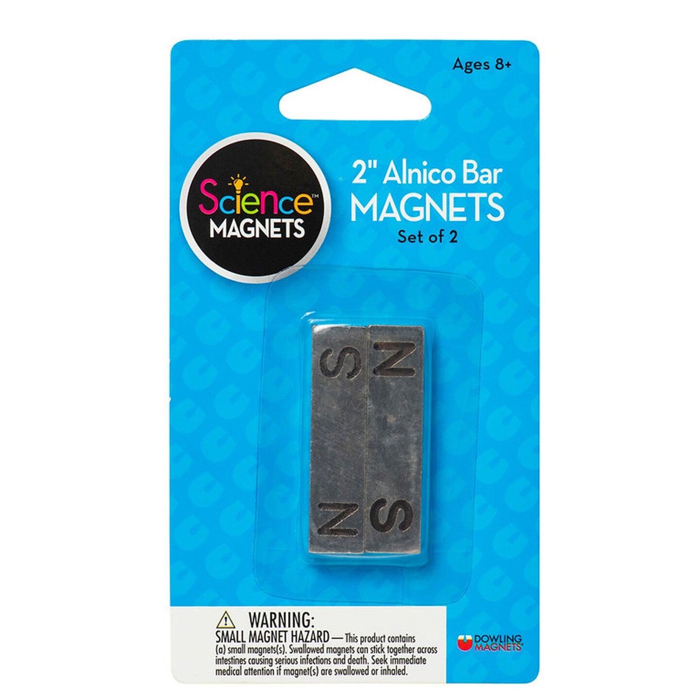 Alnico Bar Magnets, 2&#x22;, N/S Stamped, Pack of 2, 2 Packs