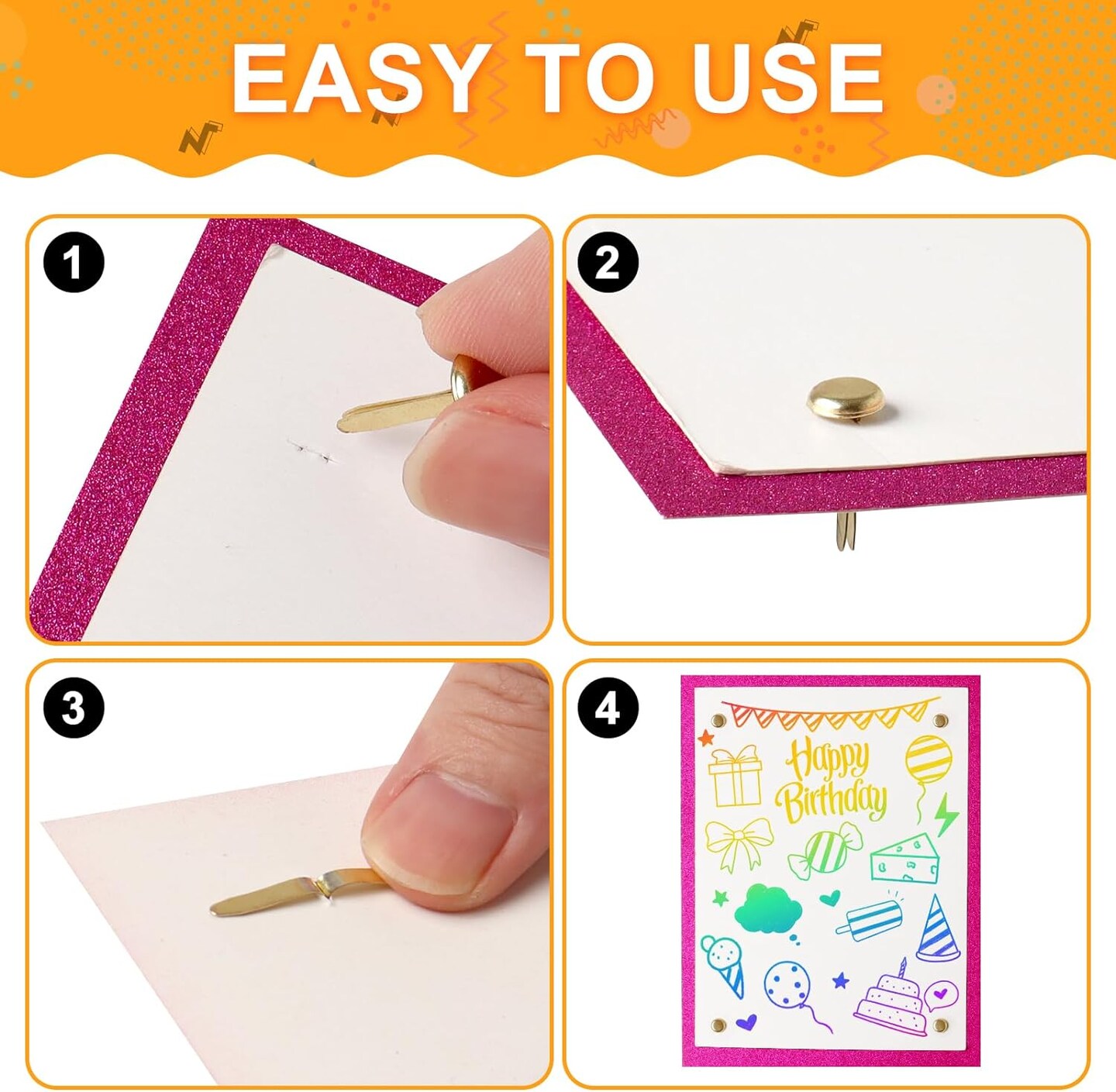 Paper Fasteners,Medium 3/4-Inch Brass Plated Scrapbooking Brads Round Metal Brads for Crafts Making DIY,300 Pack