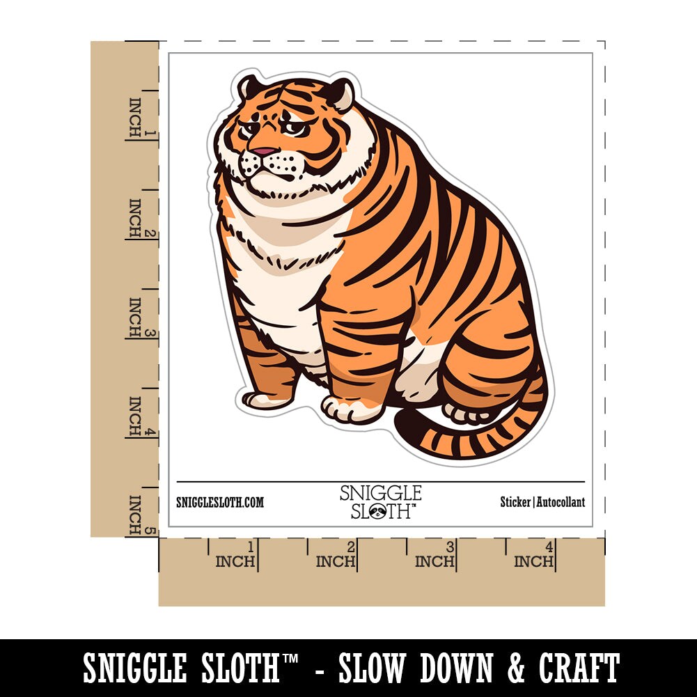 Chubby Fat Tiger Waterproof Vinyl Phone Tablet Laptop Water Bottle Sticker Set - 5 Pack