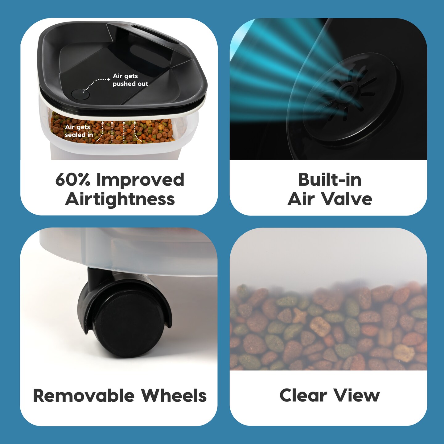 IRIS USA 25Lb/30Qt WeatherPro Airtight Pet Food Storage Container with Scoop and Casters