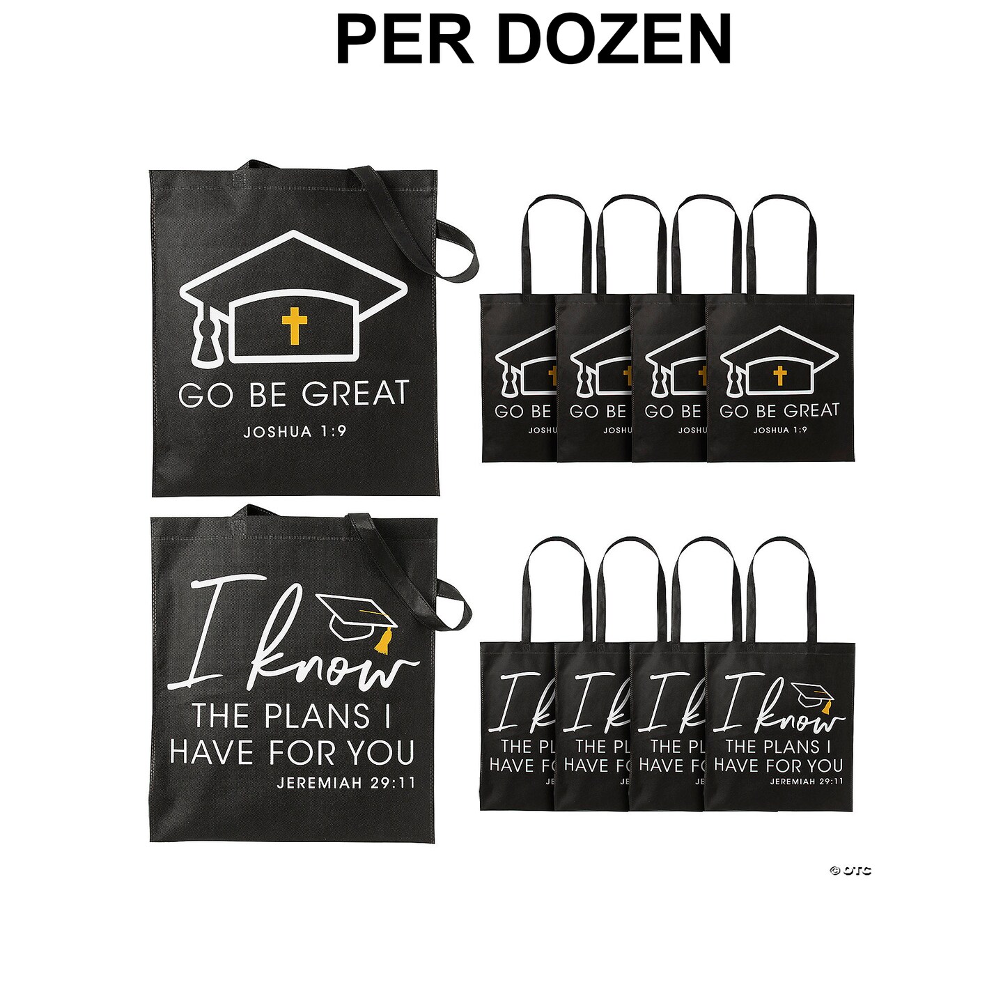 15&#x22; x 17&#x22; Large Religious Graduation Black Nonwoven Tote Bags - 12 Pc.