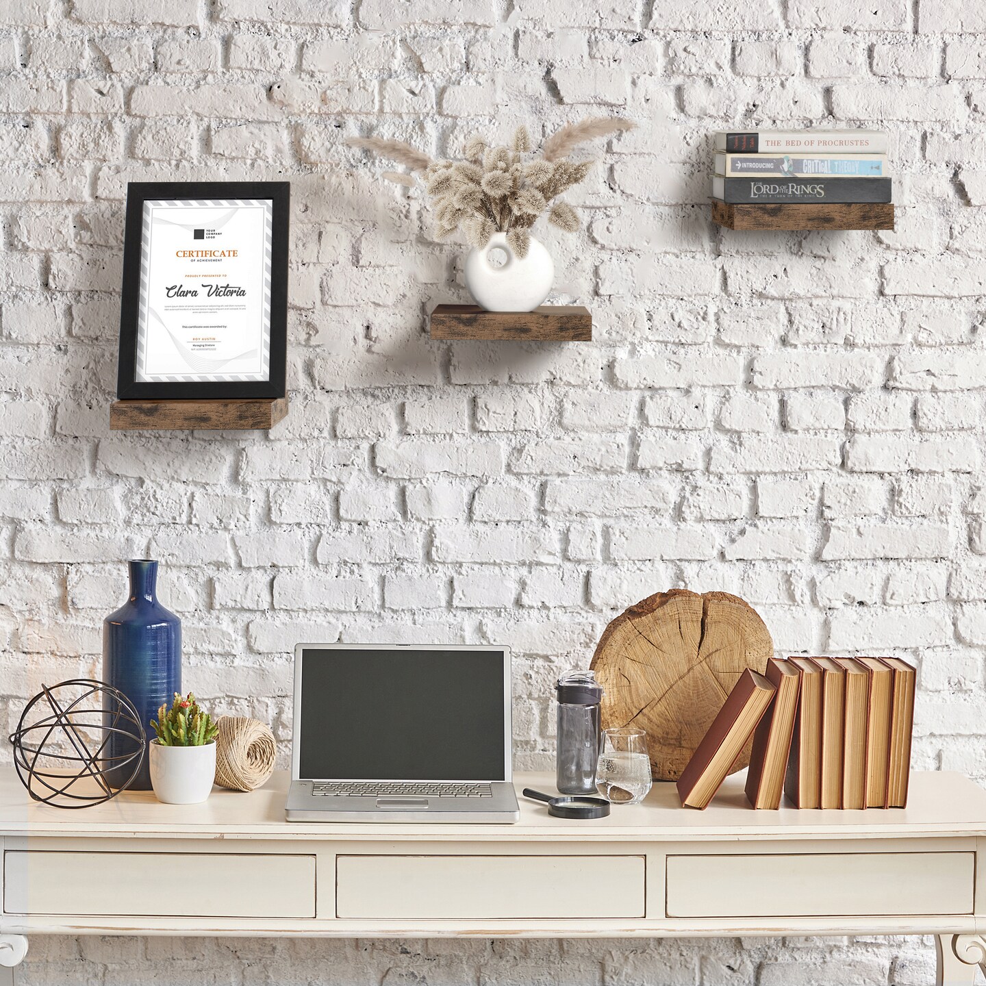 Set of 3 (9&#x22;) Sorbus Square Floating Shelves with Invisible Mounting Brackets for Living Room Decor, Bedroom, Bathroom Decor, Home &#x26; Kitchen