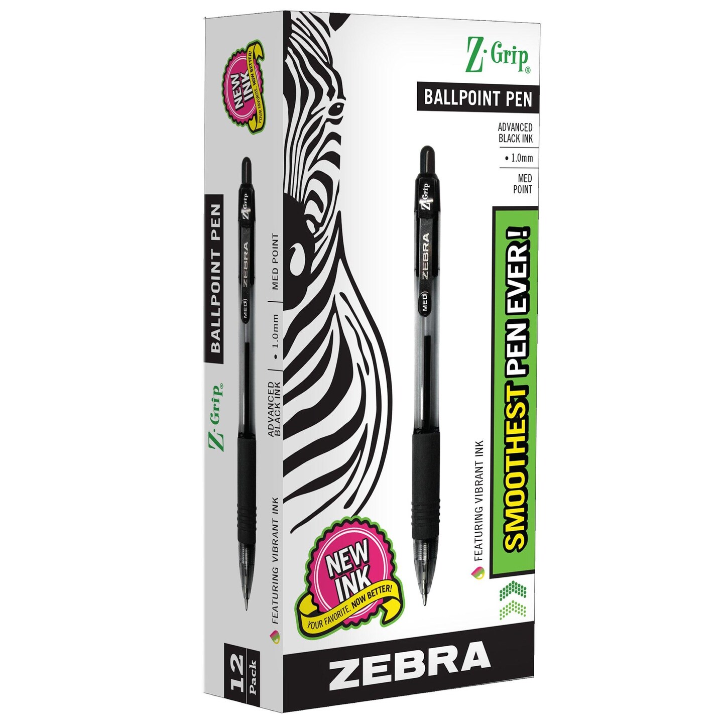 Z-Grip&#xAE; Ballpoint Retractable Pen, 1.0mm, Black, 12 Per Pack, 3 Packs