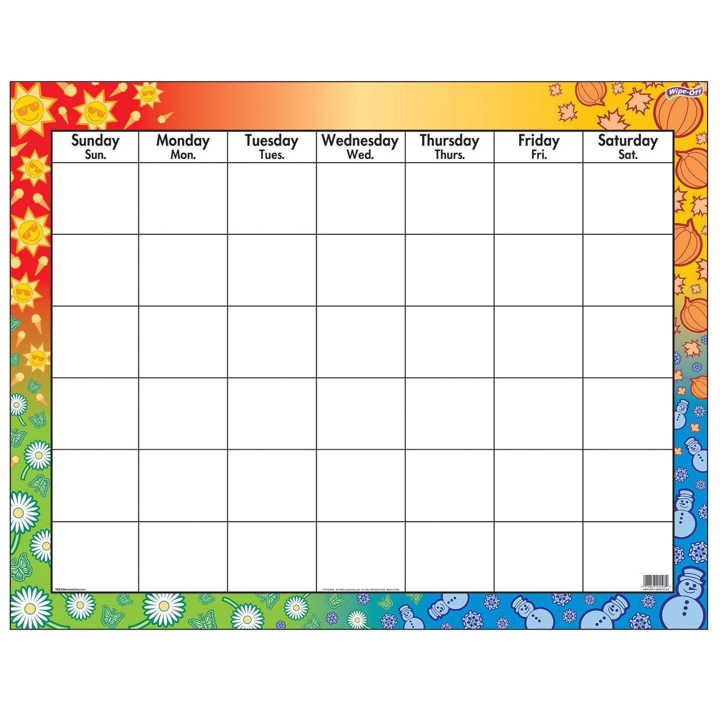 Wipe-Off Calendar Chart, 22&#x22; x 28&#x22;, Pack of 6