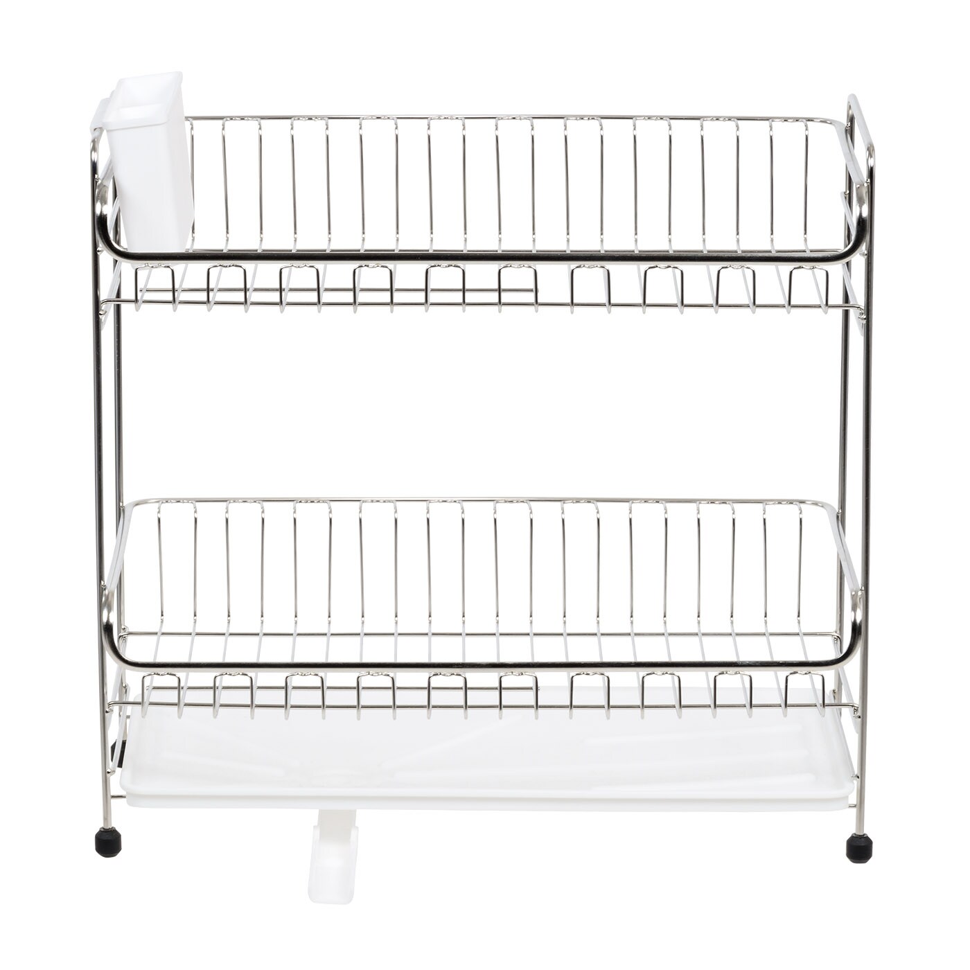 IRIS USA 2-tier Slim-sized Dish Rack with Drain Spout, Dish drying rack, dish drainer, White
