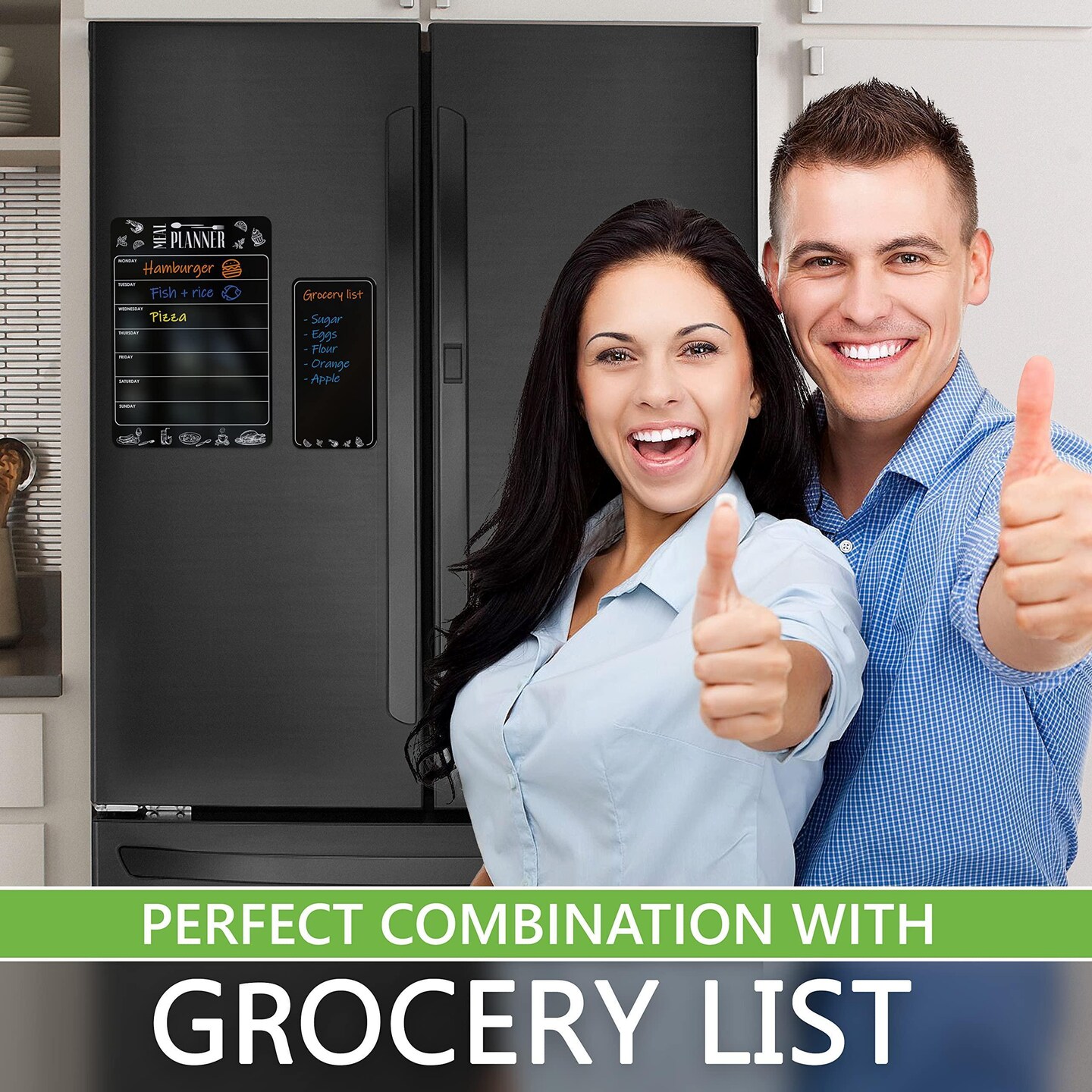 Dry Erase Magnetic Menu for Refrigerator A4 (8.5x12 inch) Weekly Meal Planner for Fridge Blackboard Magnetic Menu Board for Kitchen Weekly Menu Black Board Fridge Meal Planner Magnet