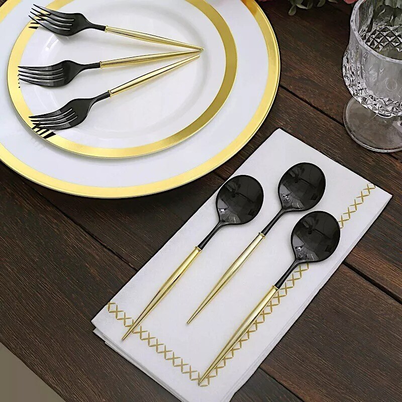 BLACK GOLD 24 Premium 6&#x22; Plastic CUTLERY Spoons Forks Set