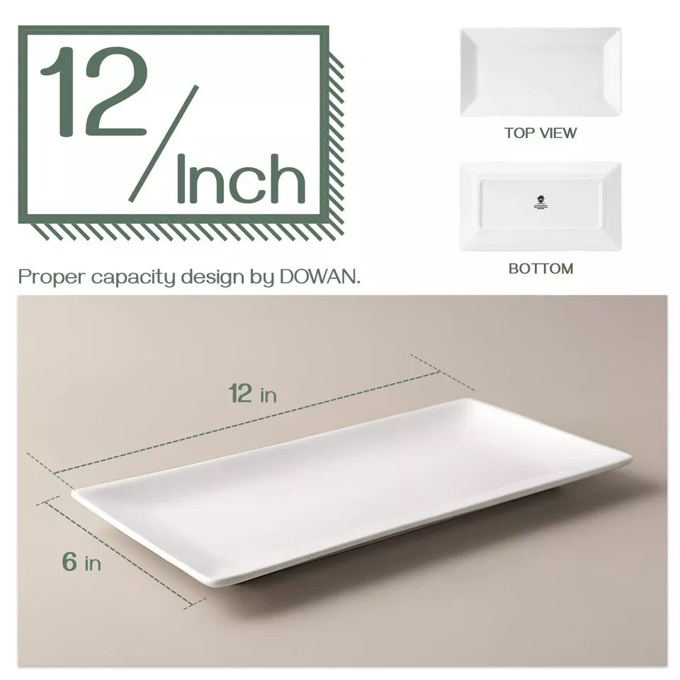 4Pcs 12&#x22; Rectangle Plate Serving for Party Wedding Steak Taco Sushi White