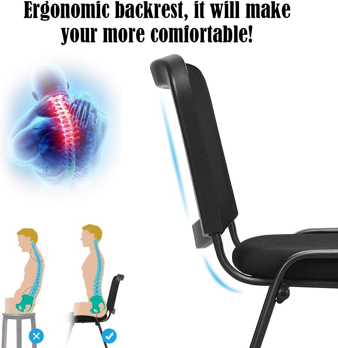 Set of 5 Conference Chair, Desk Chair No Wheels with Foot Pads, 5 Pack Executive Chairs, Lobby Chair, Reception Chairs for Home &#x26; Office, Meeting, Waiting Room, Stackable Guest Chairs, Black