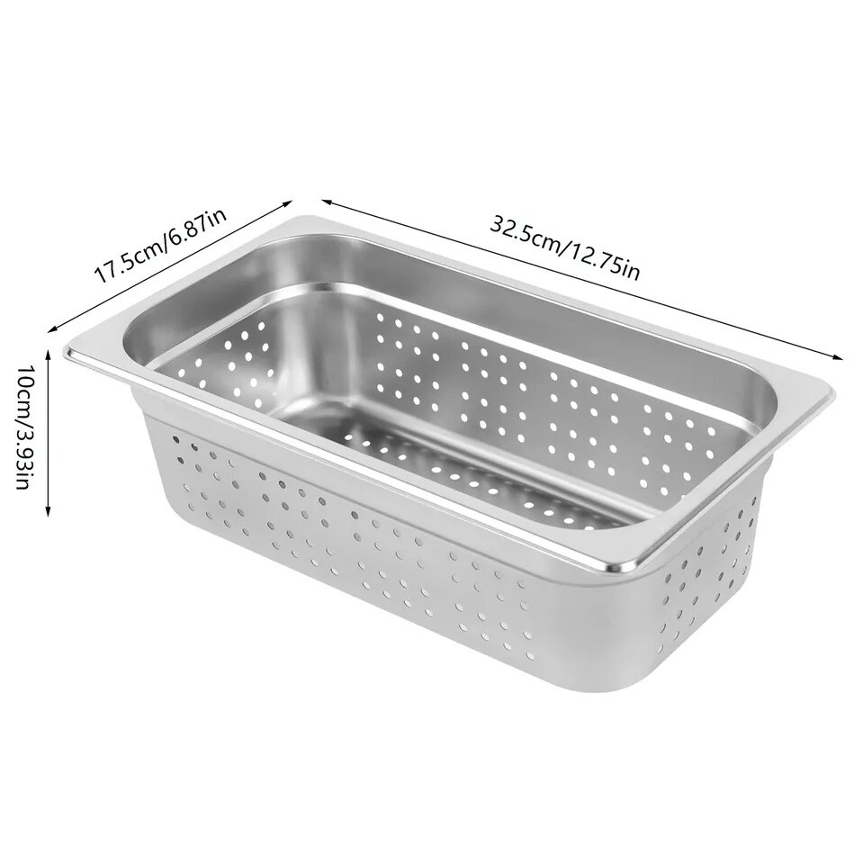 2 PCS 1/3 Size Perforated Steam Table Food Pan 4&#x22; Deep Hotel Pan Stainless Steel