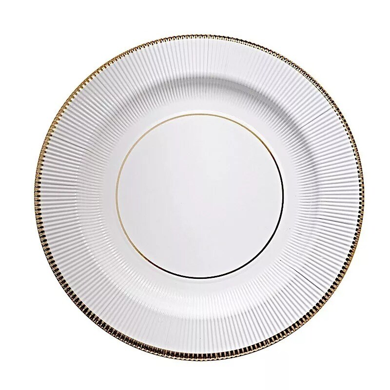 WHITE GOLD 25 Round 13&#x22; PAPER CHARGER PLATES Metallic Rim Party Events Tableware