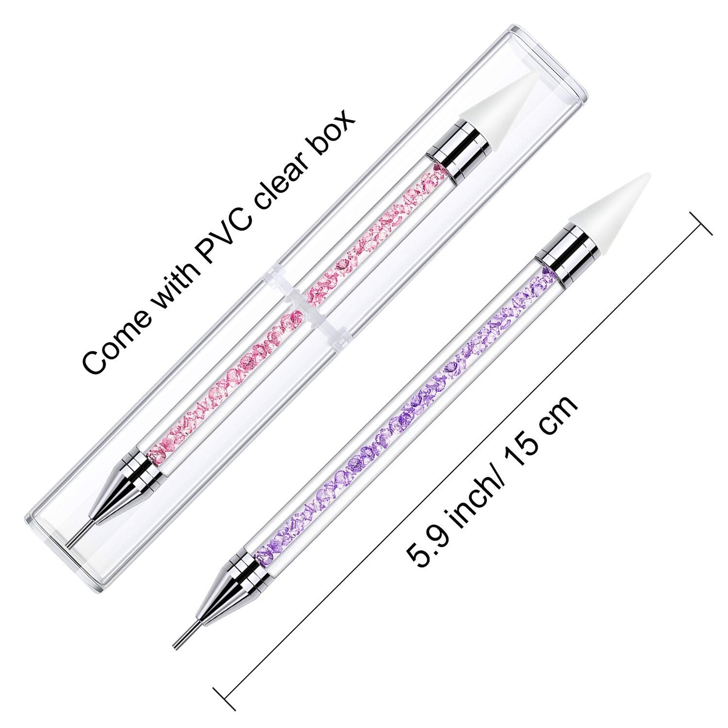 2 PCS Rhinestone Picker Dotting Pen, Dual-ended Rhinestone Gems Crystals Studs Picker Wax Pencil Pen Crystal Beads Handle Manicure Nail Art DIY Decoration Tool (Pink Purple)