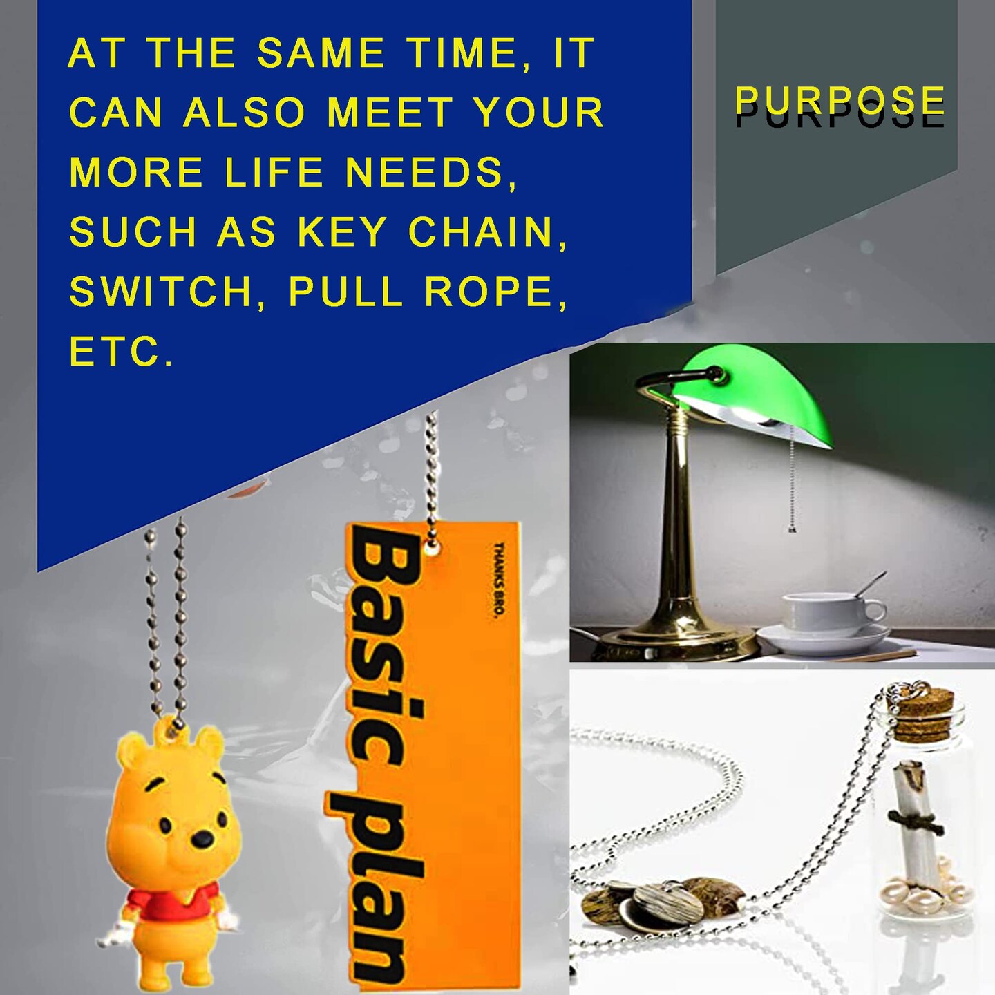 55 FT Stainless Steel Ball Chain, Necklace Chain Ball Bead, Bead Chain Ball Chain Bulk Bead Chain with 100 Pcs Matching Connectors Clasps for Necklace Hanging, Dog Tag, DIY Crafts, 2.0mm Diameter