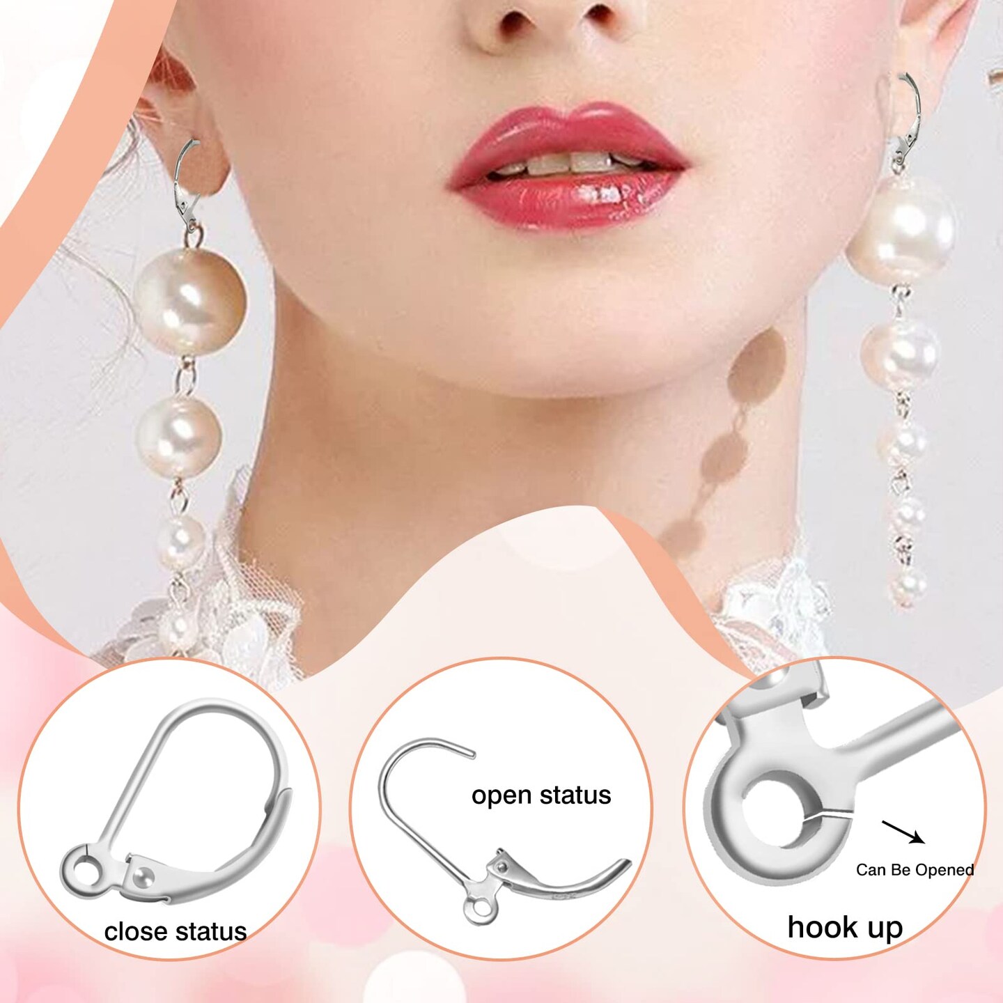 8 Pieces 925 Sterling Silver Leverback French Earring Hooks Hypoallergenic Dangle Earwire Findings 16x9mm with Jump Rings for Jewelry Making