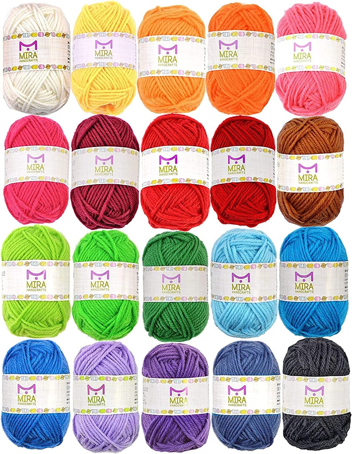 20 Acrylic Yarn Skeins - 438 Yards Multicolored Yarn in Total &#x2013; Great Crochet and Knitting Starter Kit for Colorful Craft &#x2013; Assorted Colors