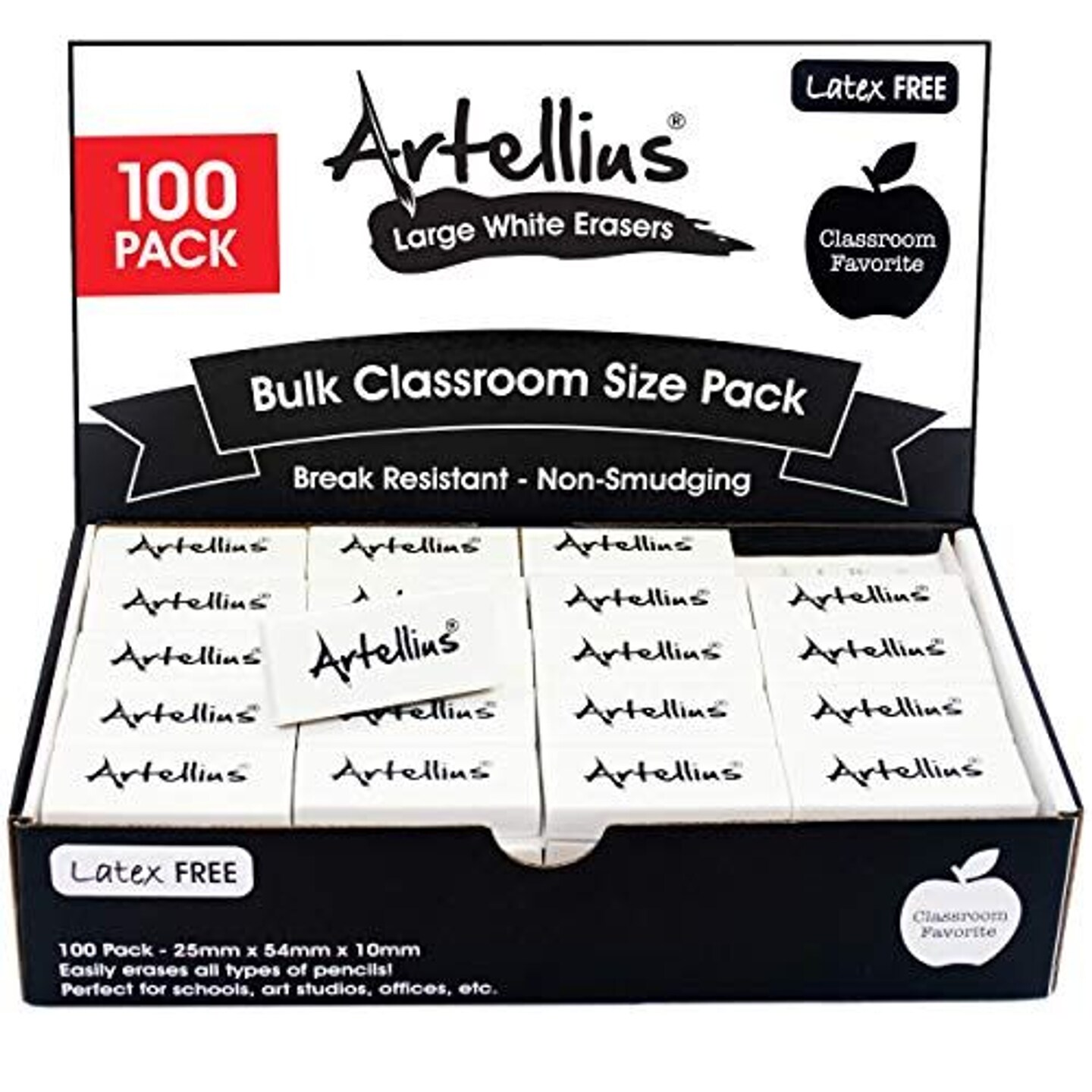 White Erasers Pack of 100 - Large Size Latex &#x26; Smudge Free for Art Classrooms, Drawing, Teachers, Homeschool, and More!