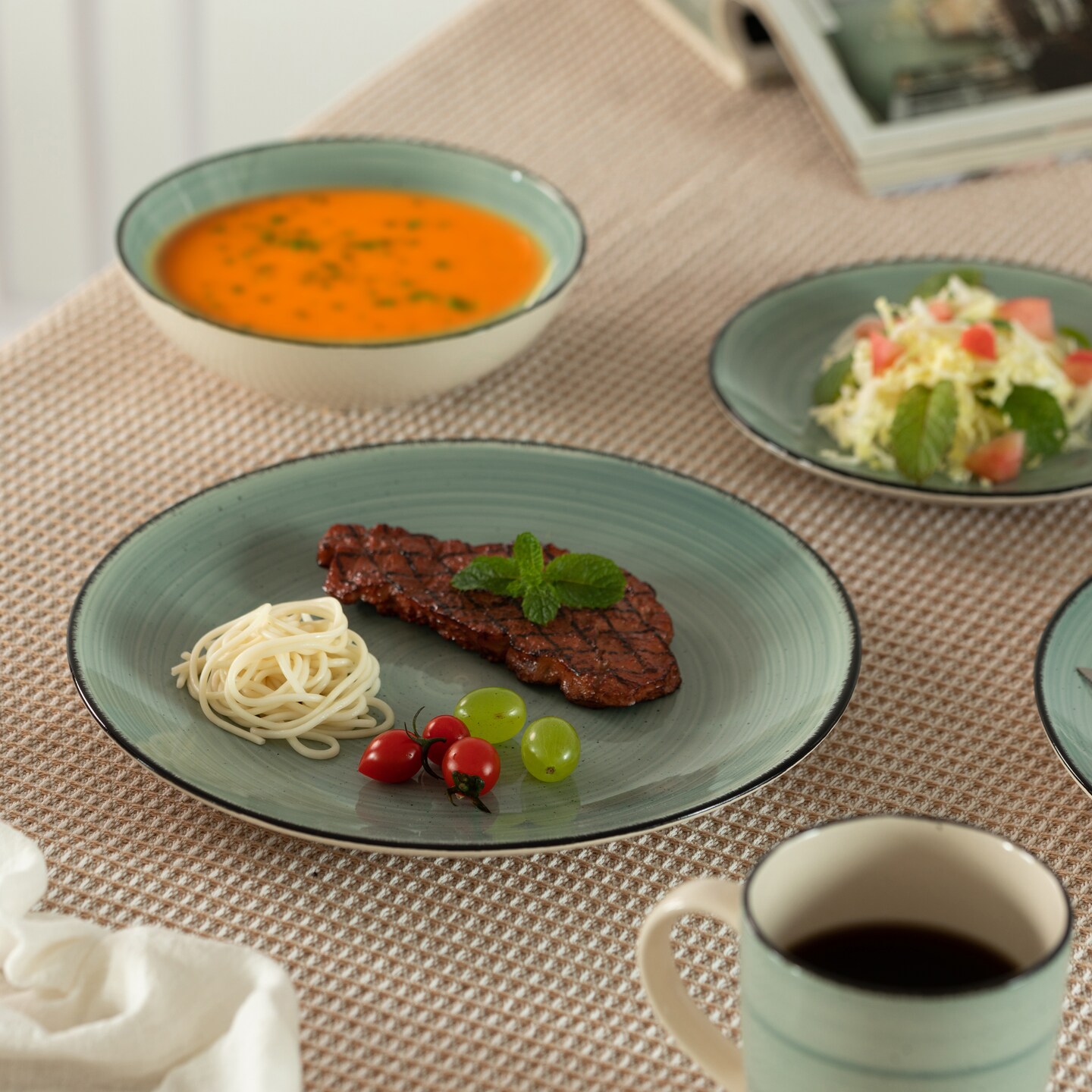 Spin Wash Dinnerware Dish Set | Mugs, Salad and Dinner Plates and Bowls Sets, High Quality Dishes with Highly Chip and Crack Resistant, Dishwasher and Microwave Safe