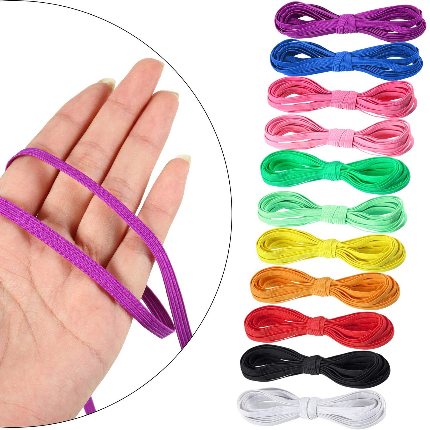 12 Rolls Colorful Elastic Band Folding Elastic Cord Heavy Duty Stretch Band Elastic Knitted Flat Elastic Band for Sewing Crafts DIY Comforter Cuffs(Bright Colors, 1/4 Inch x 4.4 Yard)