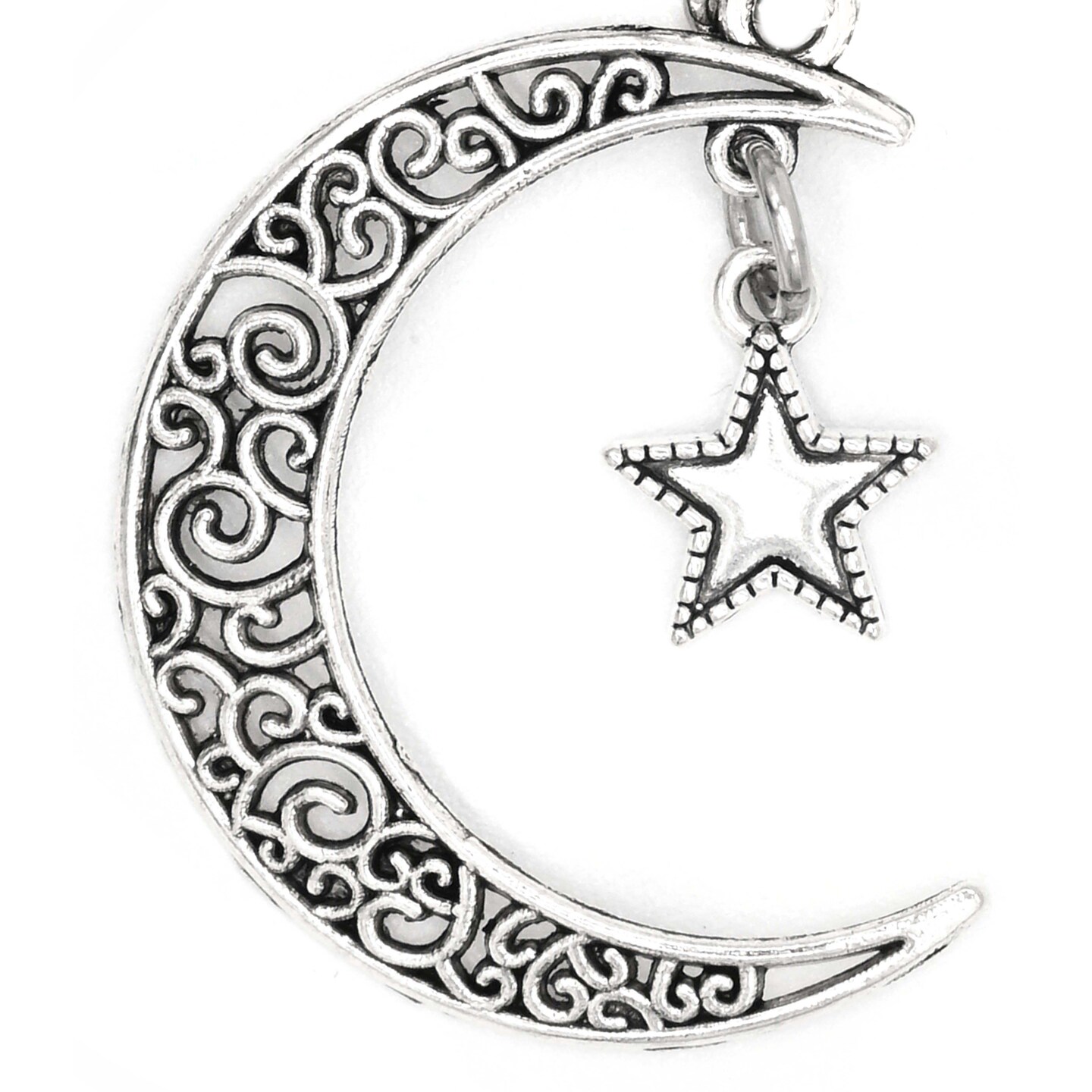 Moon and Star Keychain • Patterned Moon Charm • Swivel Keyring and