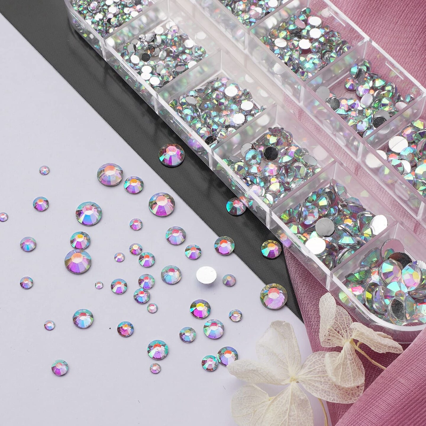 1820 Pieces Rhinestones Nail Gems, 12 Styles 3D Glass Crystals Charms Shiny Multi Shape Flatback Nail Rhinestones for Nail Art with Picker and Tweezers for DIY Nail Art