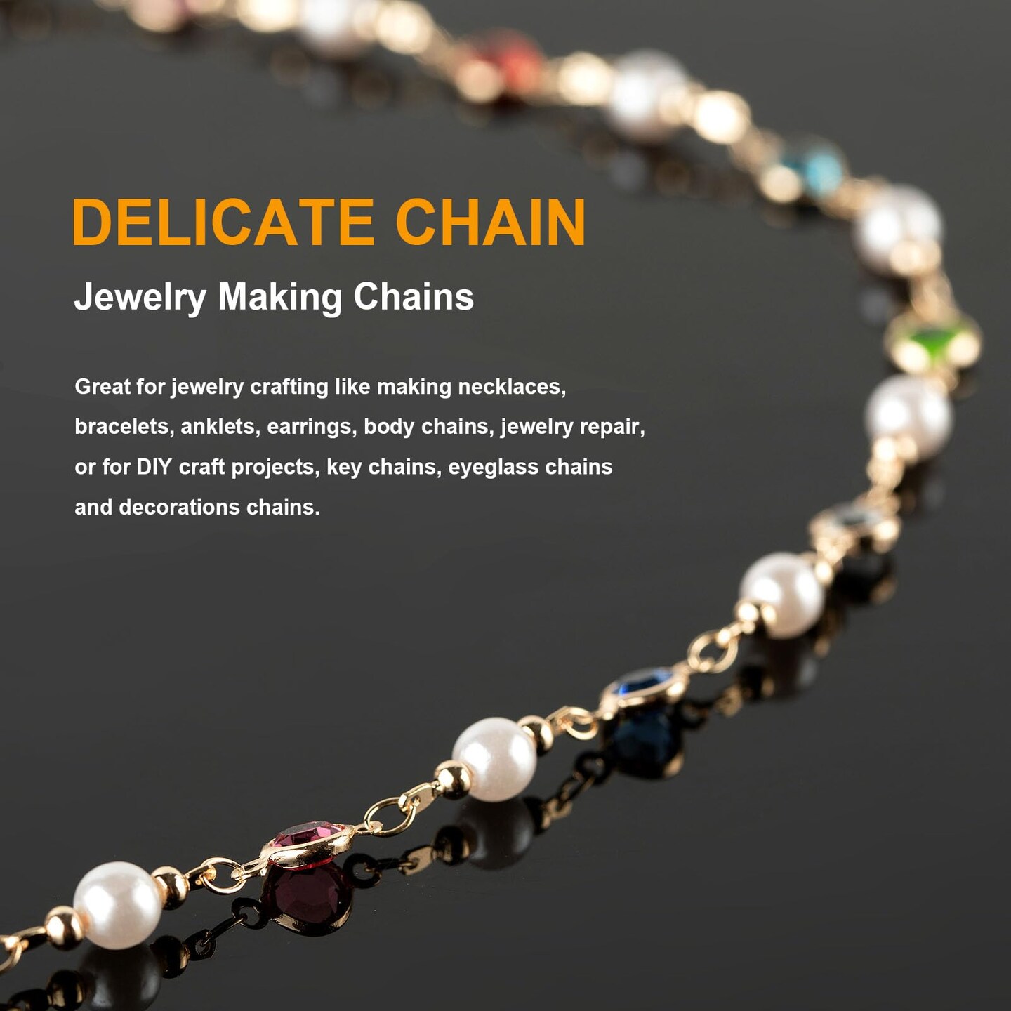 3M Artificial Pearl Chains for Jewelry Making, Mixed Color Rhinestone Jewelry Chains Bulk with Jump Rings and Lobster Clasps Jewelry Supplies Findings