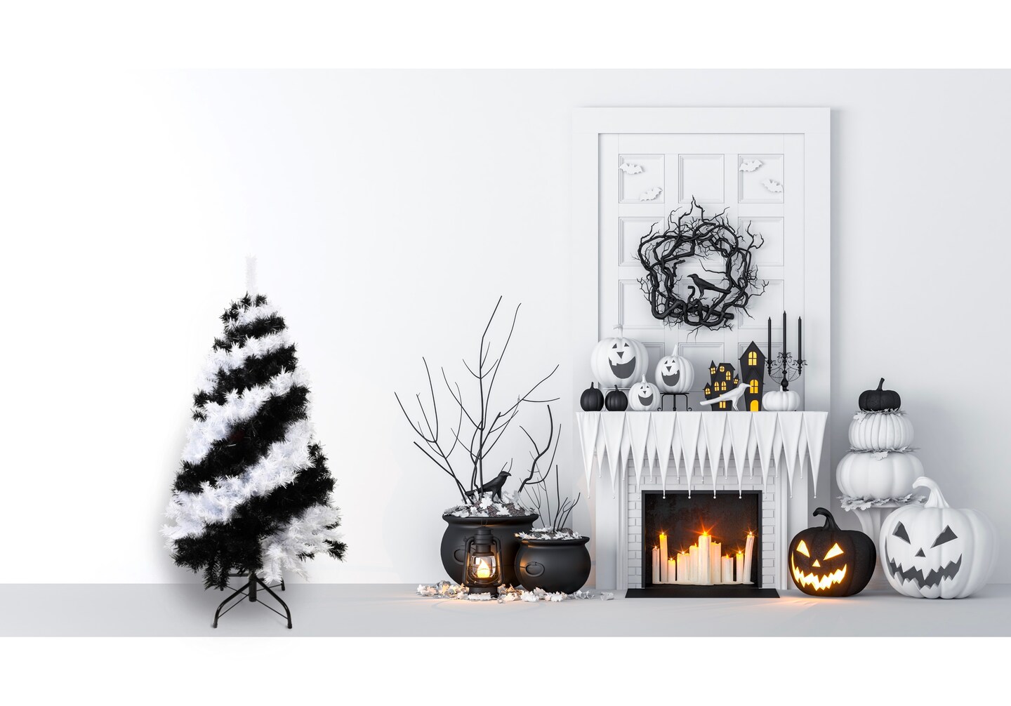 Tree Buddees Black and White Swirl Halloween Tree - Unique Christmas Tree 4 Feet Tall Decoration