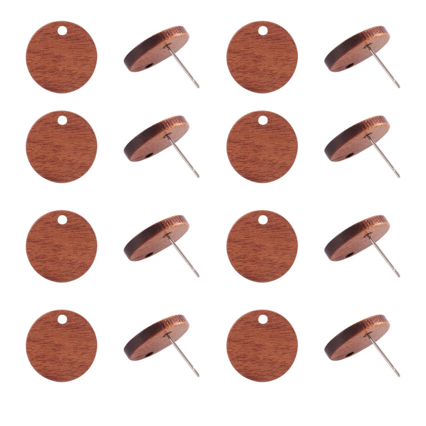 20 Pairs Walnut Wood Flat Round Shape Earring Findings 15mm Coconut Brown Dangle Stud Pendants with 304 Stainless Steel Pin for DIY Wooden Earrings Making