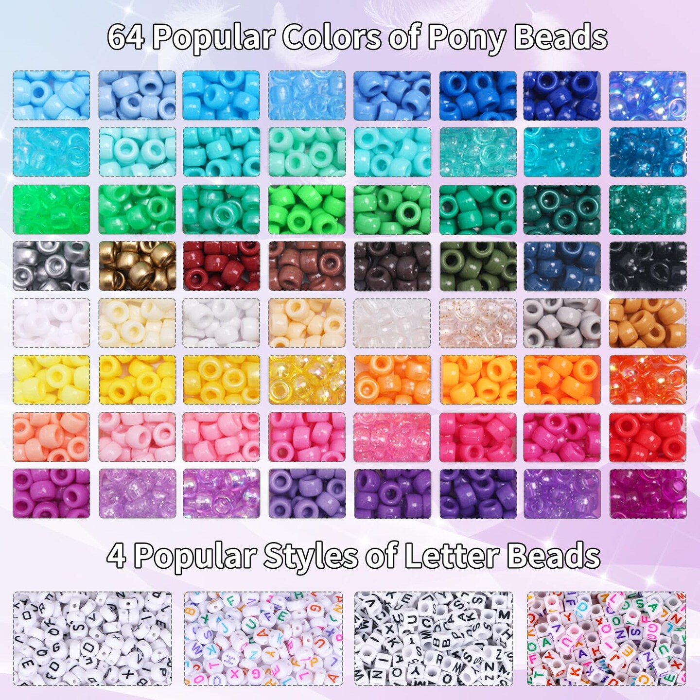 2350 Pieces, 64 Colors, Pony Beads for Bracelet Making Kit, Rainbow Kandi Beads Friendship Bracelet Kit, Letter Beads and Elastic Strings for Bracelet Necklace Making, Craft Gifts Set for Girls