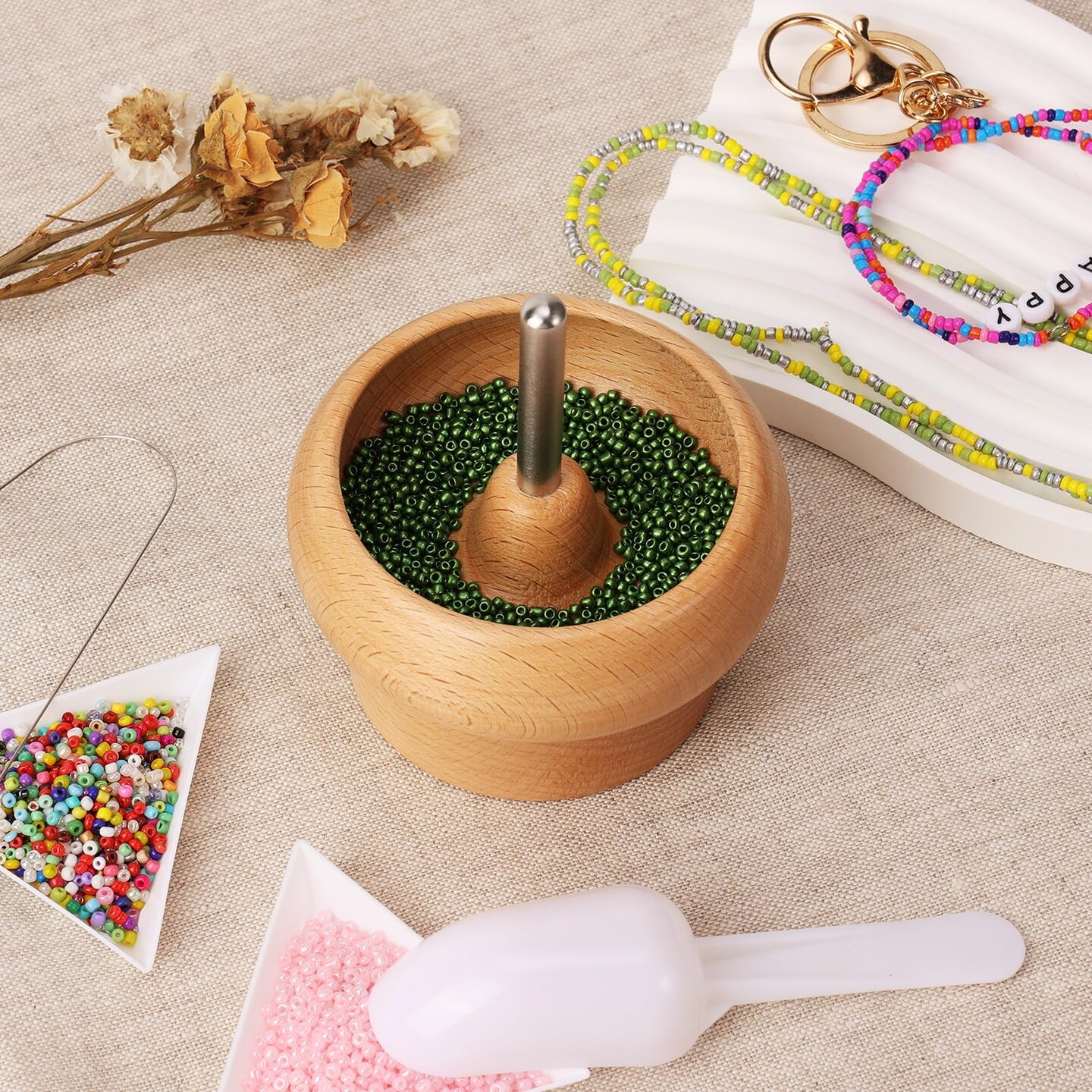 3000 Pieces Bead spinner for Jewelry Making, bead spinner Kit , Beading Needles, Beading Tools, Bowl for Waist Chains, Bracelets, Necklaces