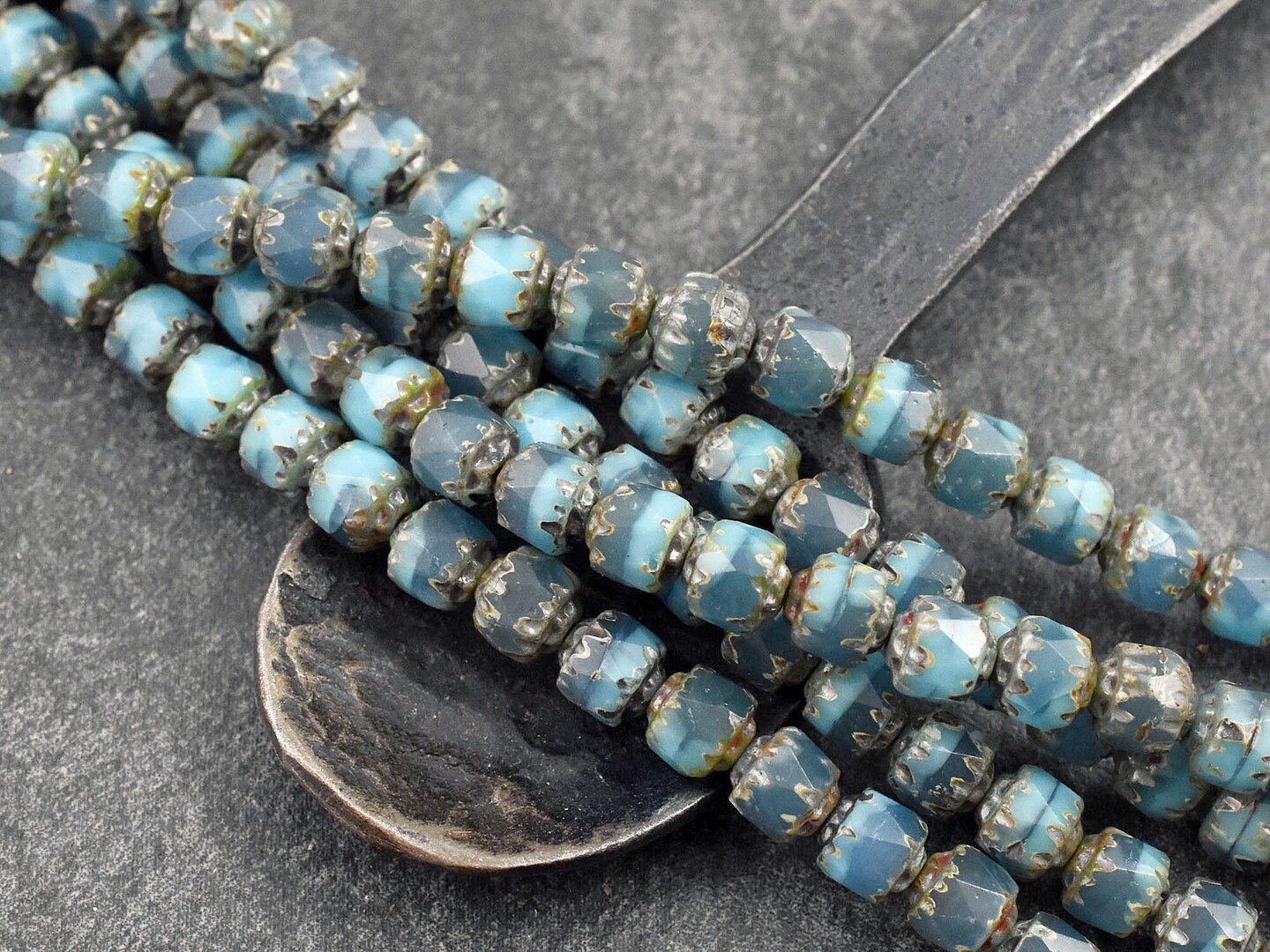 *25* 6mm Blended Turquoise Picasso Fire Polished Cathedral Beads