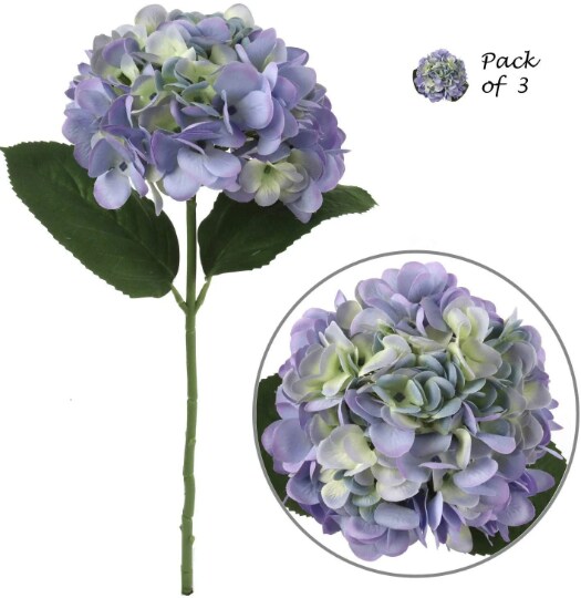 Stunning 18 Inch Blue Silk Hydrangea Flower Trio - Realistic Faux Blooms for Gorgeous Home Decor and Weddings