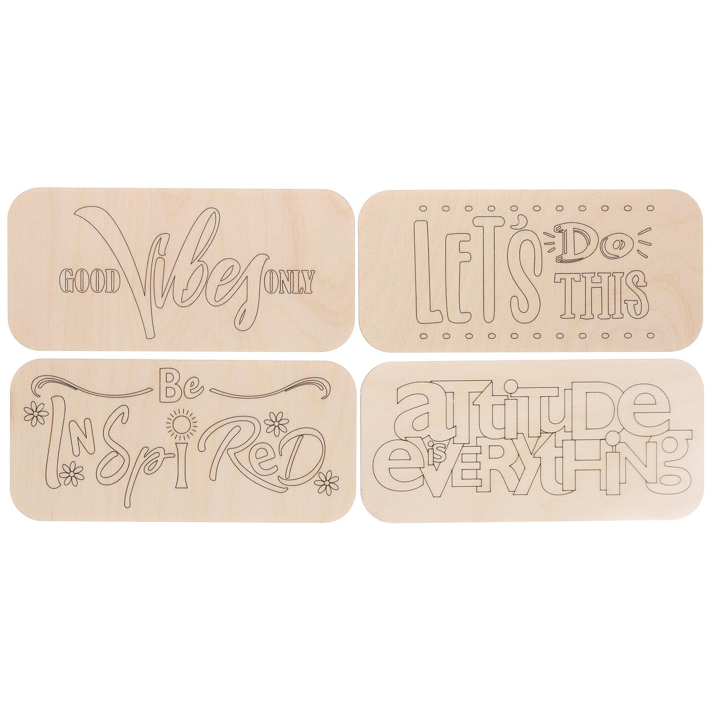 Hampton Art Crate Decor Be Inspired, 4Pc - Wooden Tags & Blank Wooden Signs For Crafts, Perfect Wood Sign Set With Decorative Wood Words For Crafts And Diy Projects, 7"X 3.5"