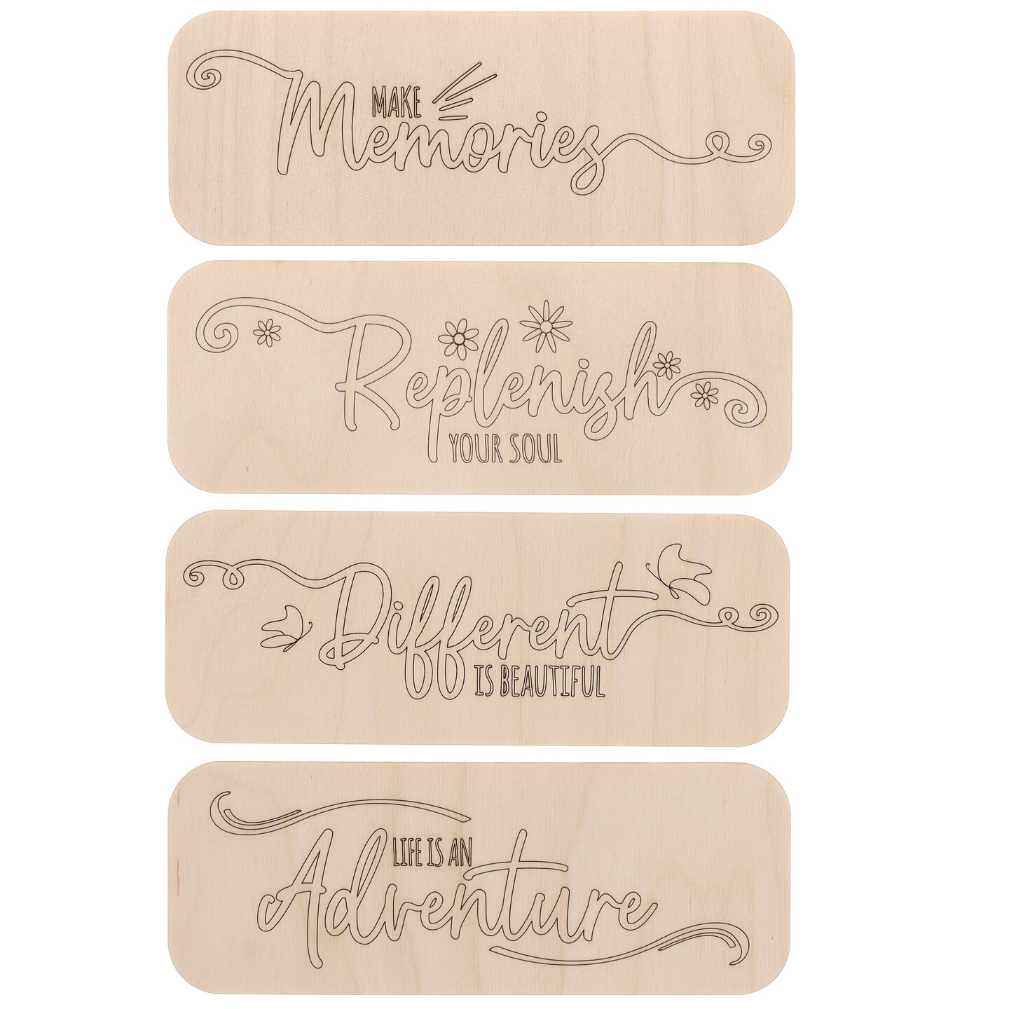 Hampton Art - Crate D&#xFFFD;cor, Make Memories 8&#x22;x3&#x22;,  4pc, Unfinished Wood Cutouts, Wood Cutouts for Crafts, Wood Shapes for Crafts, Wood Cut Outs, Wooden Painting Crafts